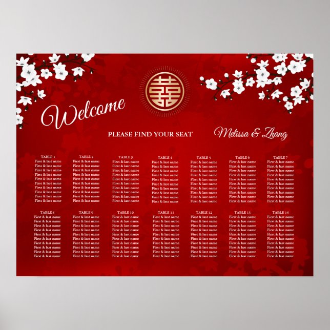 Póster Cuadro de asientos de Bodas de la China Roja blanc (Frente)