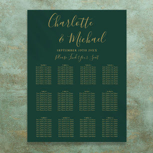 Póster Cuadro De Asientos De Bodas De Oro Y Verde Esmeral