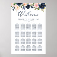 Cuadro de asientos de Bodas florales azul y rosa d