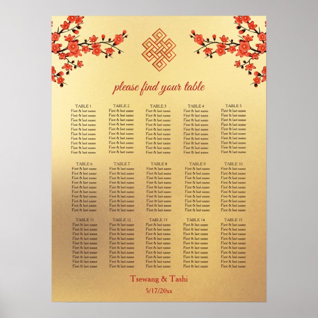 Póster Cuadro de asientos de Bodas tibetanos con flores d (Frente)