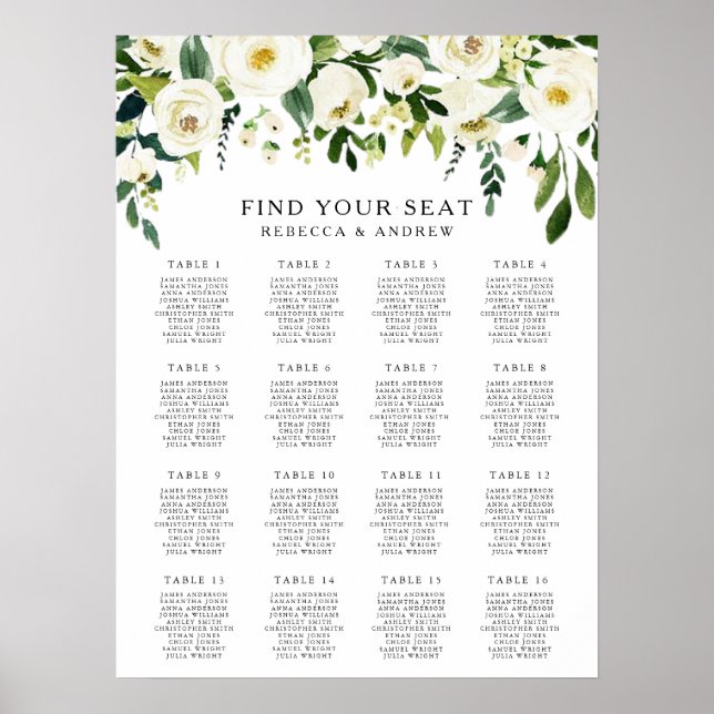 Póster Cuadro de asientos de matrimonio elegante con flor (Frente)