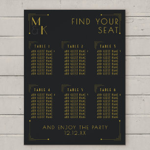 Póster Cuadro de asientos de mesa del Boda Art Deco de lo