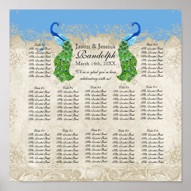 Póster Cuadro de asientos de recepción de pavo real estil (Frente)