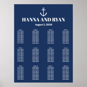 Póster Cuadro de asientos del Boda del anclaje azul de la