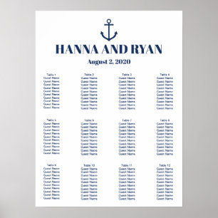 Póster Cuadro de asientos del Boda del anclaje azul de la