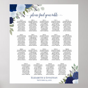 Póster Cuadro de asientos florales de color azul y de la 
