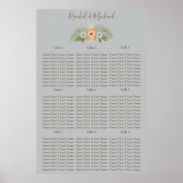 Póster Cuadro de asientos florales de pez estelar azul y 