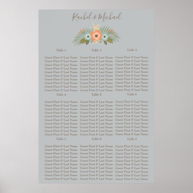Póster Cuadro de asientos florales de pez estelar azul y  (Frente)
