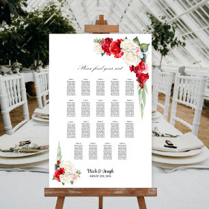 Póster Cuadro de asientos florales de rosa blanca rojo de