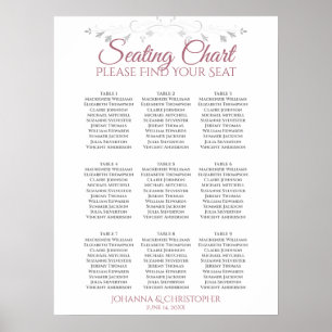 Póster Cuadro de asientos Rosa y blanco elegante 9 Bodas