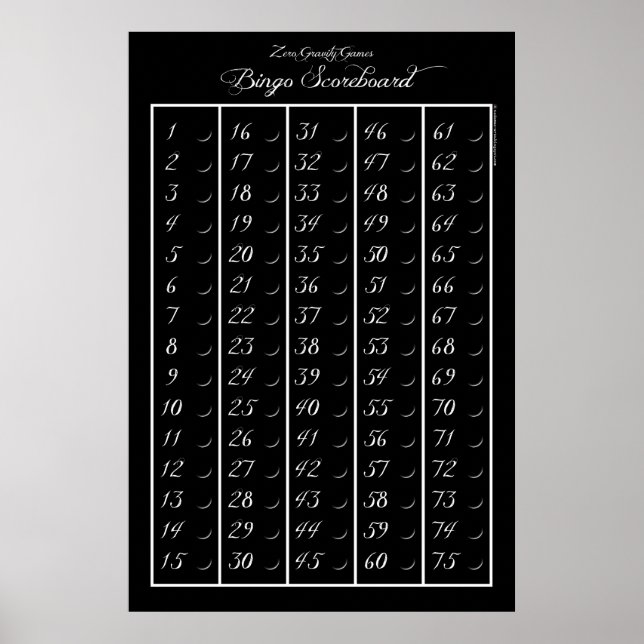 Póster Cuadro de indicadores de Bingo 75 - Juegos de grav (Frente)