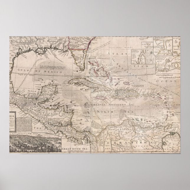 Póster Cuadro en inglés del GRAN Caribe 1732 (Frente)