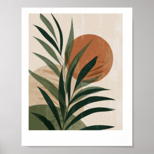 Póster Cuadro Hojas verdes y puesta de sol
