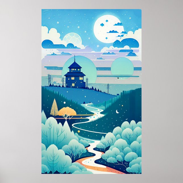 Póster Cuadros acuáticos, pastel, lienzo, diseño 8 (Frente)