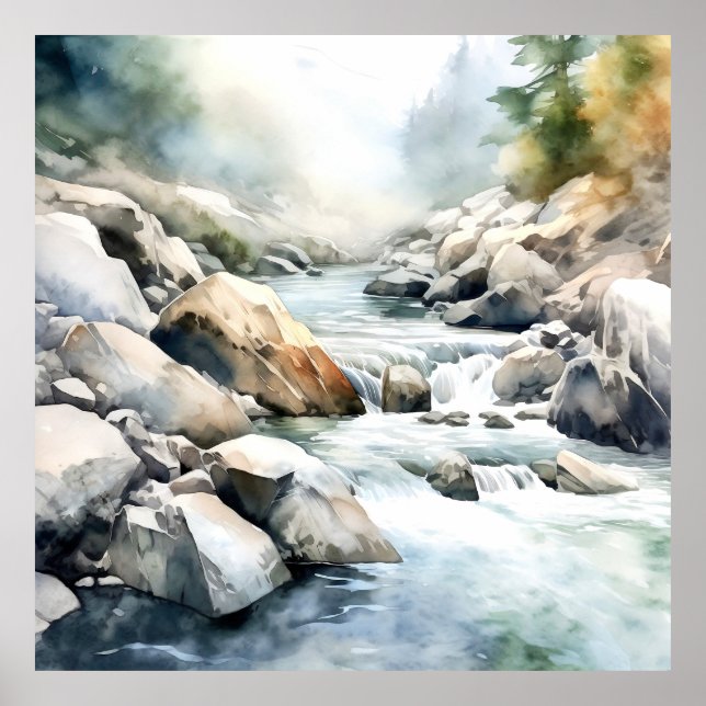 Póster Cuadros de acuarela de Mountain River Alaska (Frente)