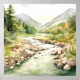 Póster Cuadros de acuarela de Mountain River Alaska