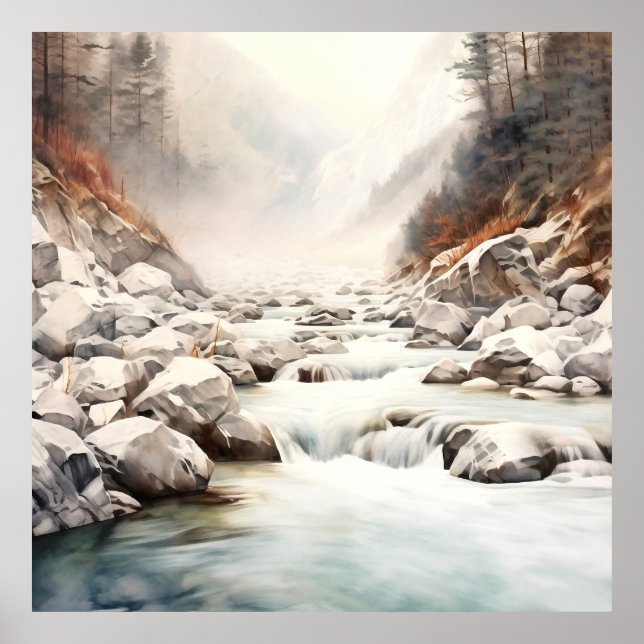 Póster Cuadros de acuarela de Mountain River Alaska (Frente)