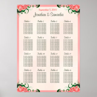 Póster Cuadros de asiento de 16 mesas Bodas rosadas de Hi