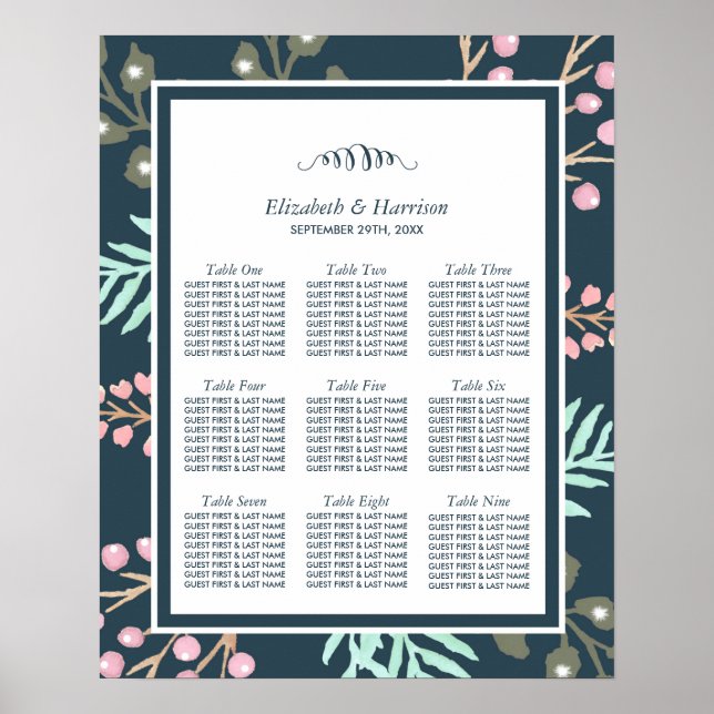 Póster Cuadros de asiento para Bodas de Berry botánicos (Frente)