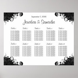 Póster Cuadros de asientos de 10 mesas Bodas en blanco y 