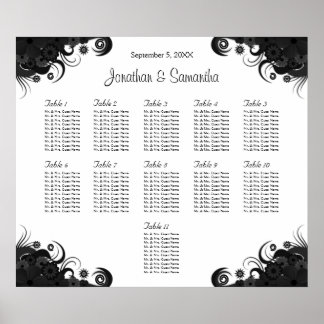Póster Cuadros de asientos de 11 mesas Bodas en blanco y