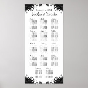 Póster Cuadros de asientos de 14 mesas Bodas en blanco y 