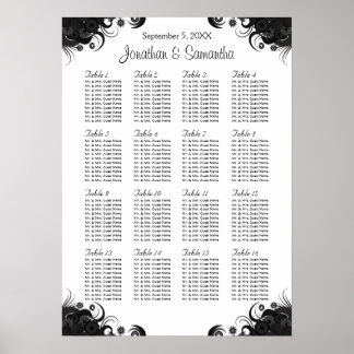 Póster Cuadros de asientos de 16 mesas Bodas en blanco y