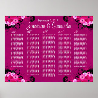Póster Cuadros de asientos de Boda floral de Fuchsia oscu