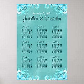 Póster Cuadros de asientos de la mesa de los Bodas floral