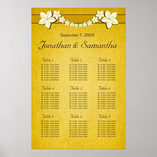 Póster Cuadros de asientos de mesa de 9 Bodas Rustic Gold (Frente)