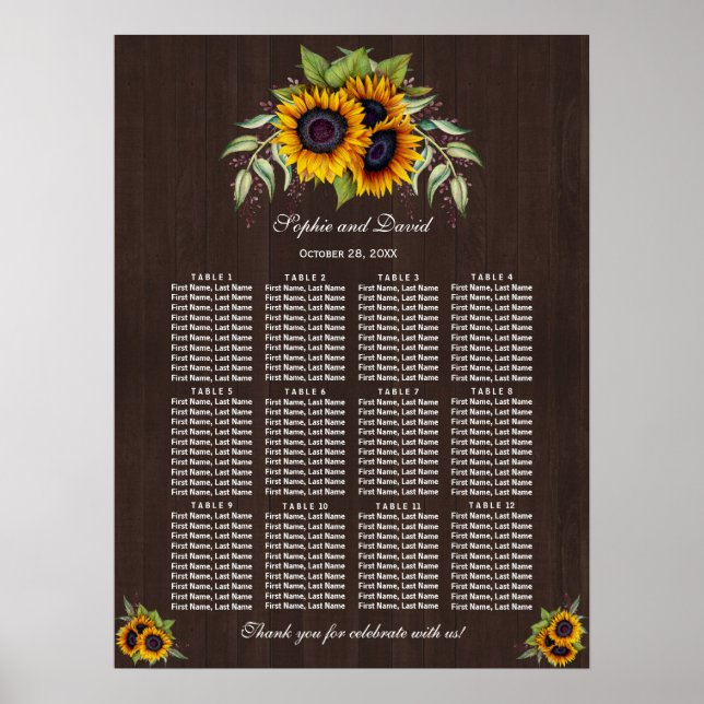 Póster Cuadros de Boda de madera con girasoles acuáticos (Frente)