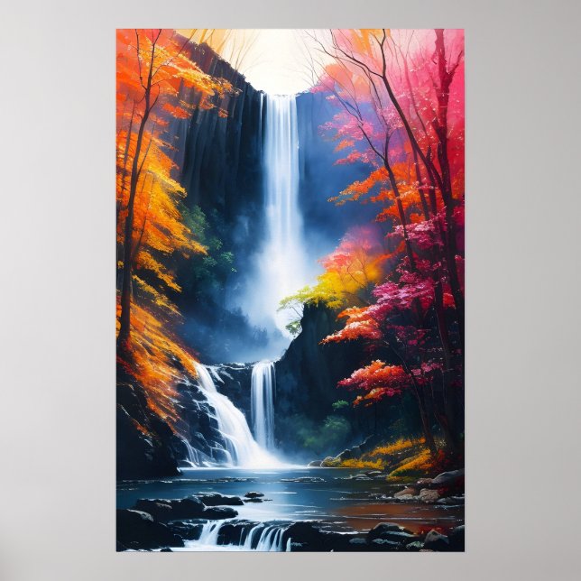 Póster Cuadros de cascada de otoño (Frente)