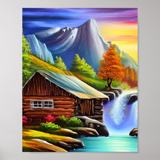 Póster Cuadros de cascadas de la montaña de la naturaleza (Frente)