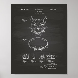 Póster Cuadros de Cat Collar 1952 Patent Art Chalkboard