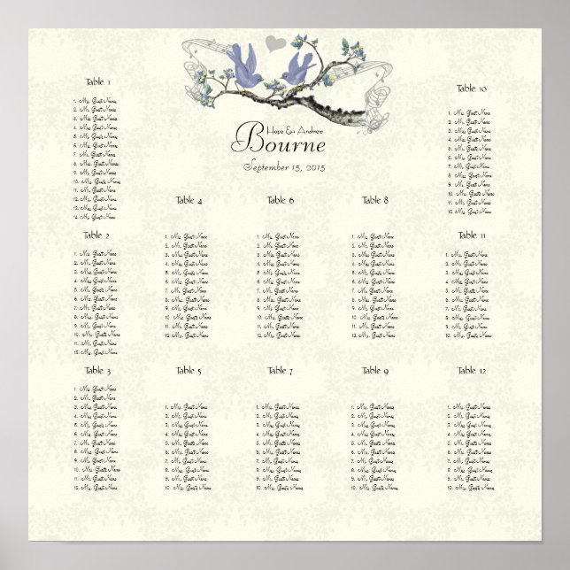 Póster Cuadros de lavanda de aves de época y de asientos  (Frente)