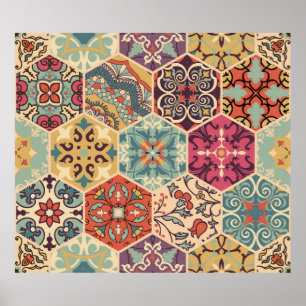 Póster Cuadros de mosaico de mosaicos de colores sin foco