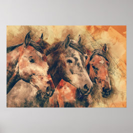 Póster Cuadros de pintura artística de caballos decorativ