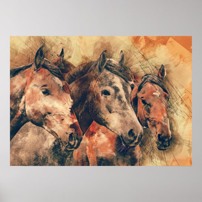 Póster Cuadros de pintura artística de caballos decorativ (Frente)