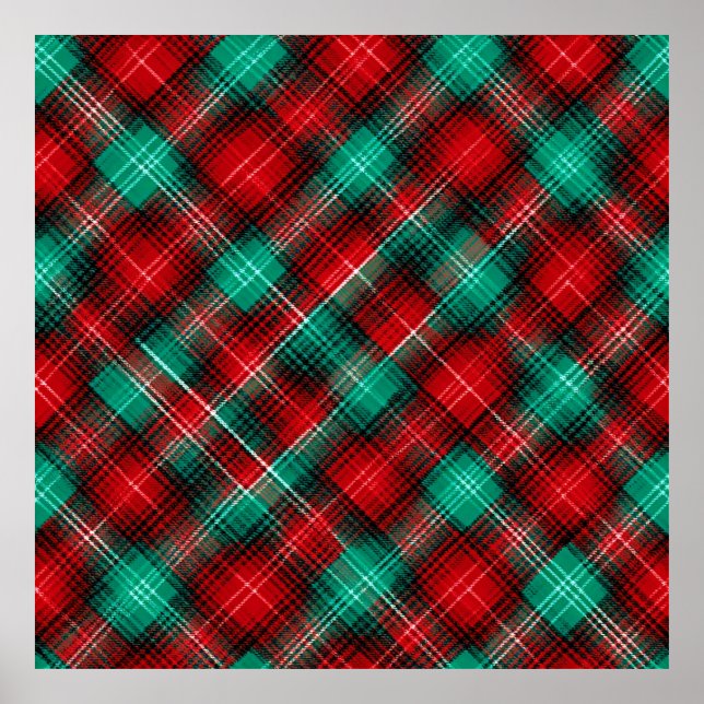 Póster Cuadros diagonales rojos y verdes (Frente)