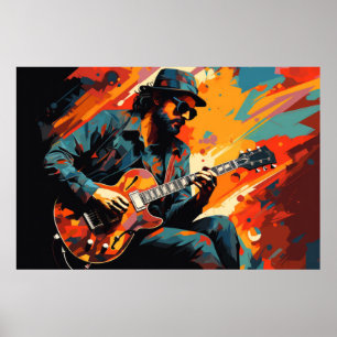 Póster Cuadros musicales de guitarrista resumen decoració