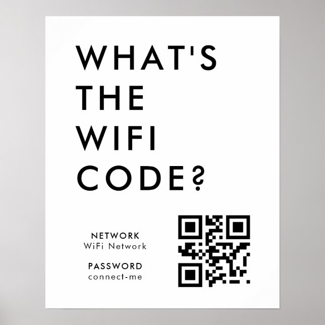 Póster ¿Cuál es el código WiFi? | Escanear código QR para (Frente)