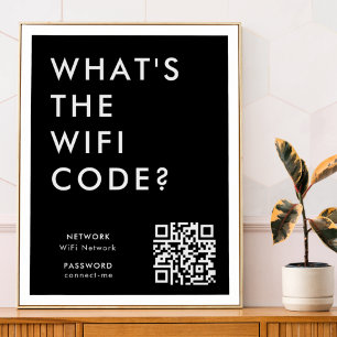 Póster ¿Cuál es el código WiFi?   Red Password Black QR
