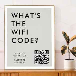 Póster ¿Cuál es el código WiFi? Red Wi-Fi Código QR Gri