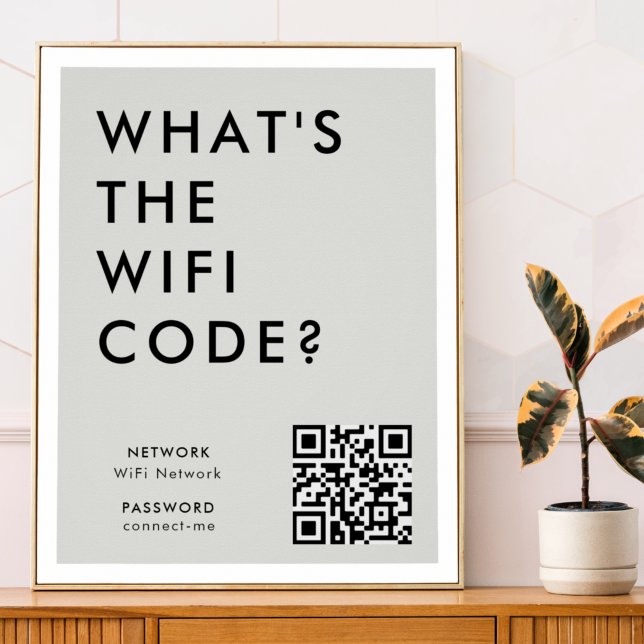 Póster ¿Cuál es el código WiFi? | Red Wi-Fi Código QR Gri (Subido por el creador)
