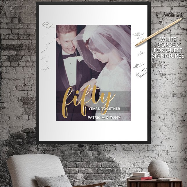 Póster CUALQUIER AÑO - 50 Aniversario y foto del Boda (Guest Book Poster)