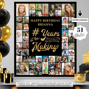 Póster Cualquier Cumpleaños Collage de 51 Fotos Años en l