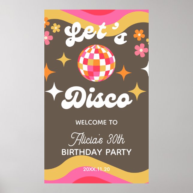 Póster Cualquier edad retro Groovy 70's Let's Disco Birth (Frente)