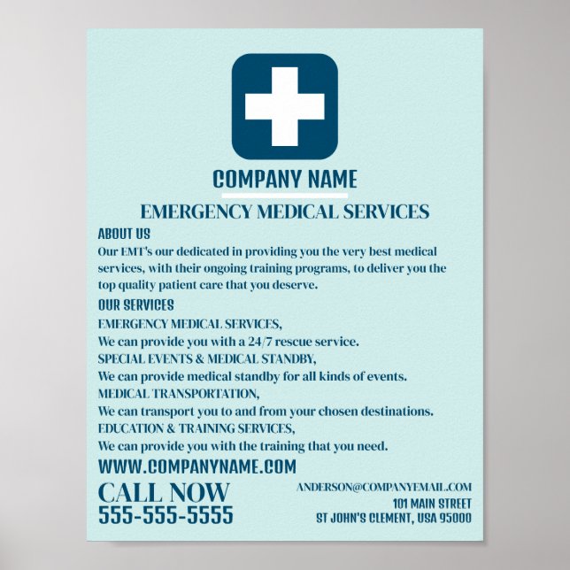 Póster Cualquier símbolo médico de color, EMT, paramédico (Frente)