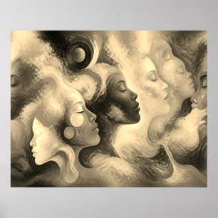 Póster ¿Cuántas caras ves en una pared blanca y negra?