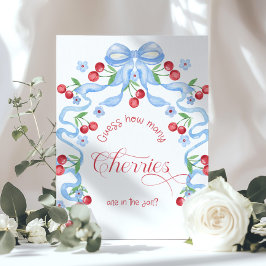 Póster Cuántas cerezas en el tarro lazo azul Baby shower